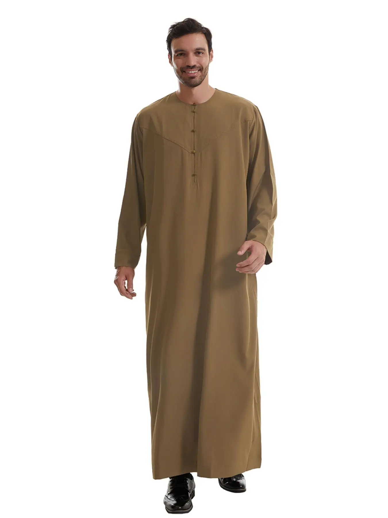 Men's Solid Color Round Neck Long Robe, Traditional Arabic Robe, Loose Casual Comfy Islamic Clothing For Muslim for Daily Wear, Men's Authentic Saudi Thobe, Premium Traditional Thobe for All Seasons