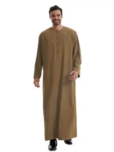 Men's Solid Color Round Neck Long Robe, Loose Casual Comfy Islamic Clothing for Daily Wear, Men's Islamic Clothing for All Seasons, Authentic Saudi Thobe