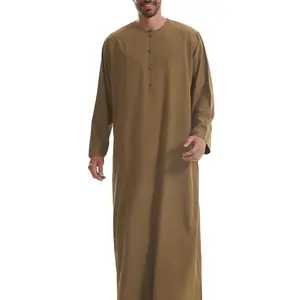 Men's Solid Color Round Neck Long Robe, Loose Casual Comfy Islamic Clothing for Daily Wear, Men's Islamic Clothing for All Seasons, Authentic Saudi Thobe