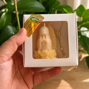 Set Religioso Virgen Orando con Rosario Recuerdo para Bautizo, Primera Comunión y eventos