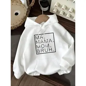 Women's Casual Fashion Loose Fit Mama Letter Print Hoodie Fall & Winter Kint Fabric Moderate Thickening Fitted Style Fitness Flat Sweatshirts Womenswear Soft Cotton Polyester Pullover Printed Tops