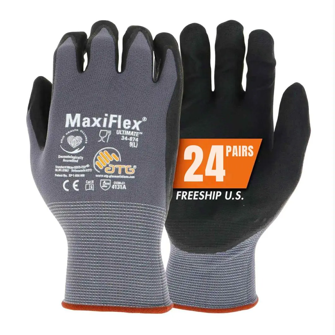 24 Pares Guantes Para Trabajo - Maxi Flex Foam Work For Men - Enhanced Grip MaxiFlex Nitrile Gloves