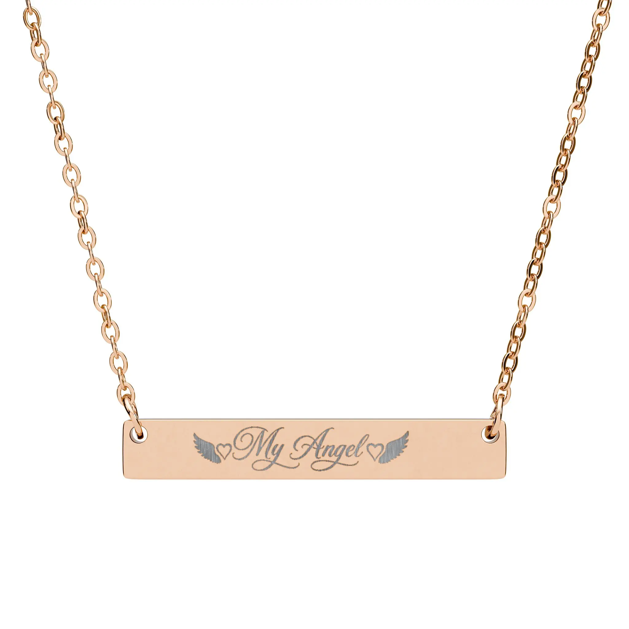 My Angel horizontal bar necklace | engraved bar necklace, angel wings