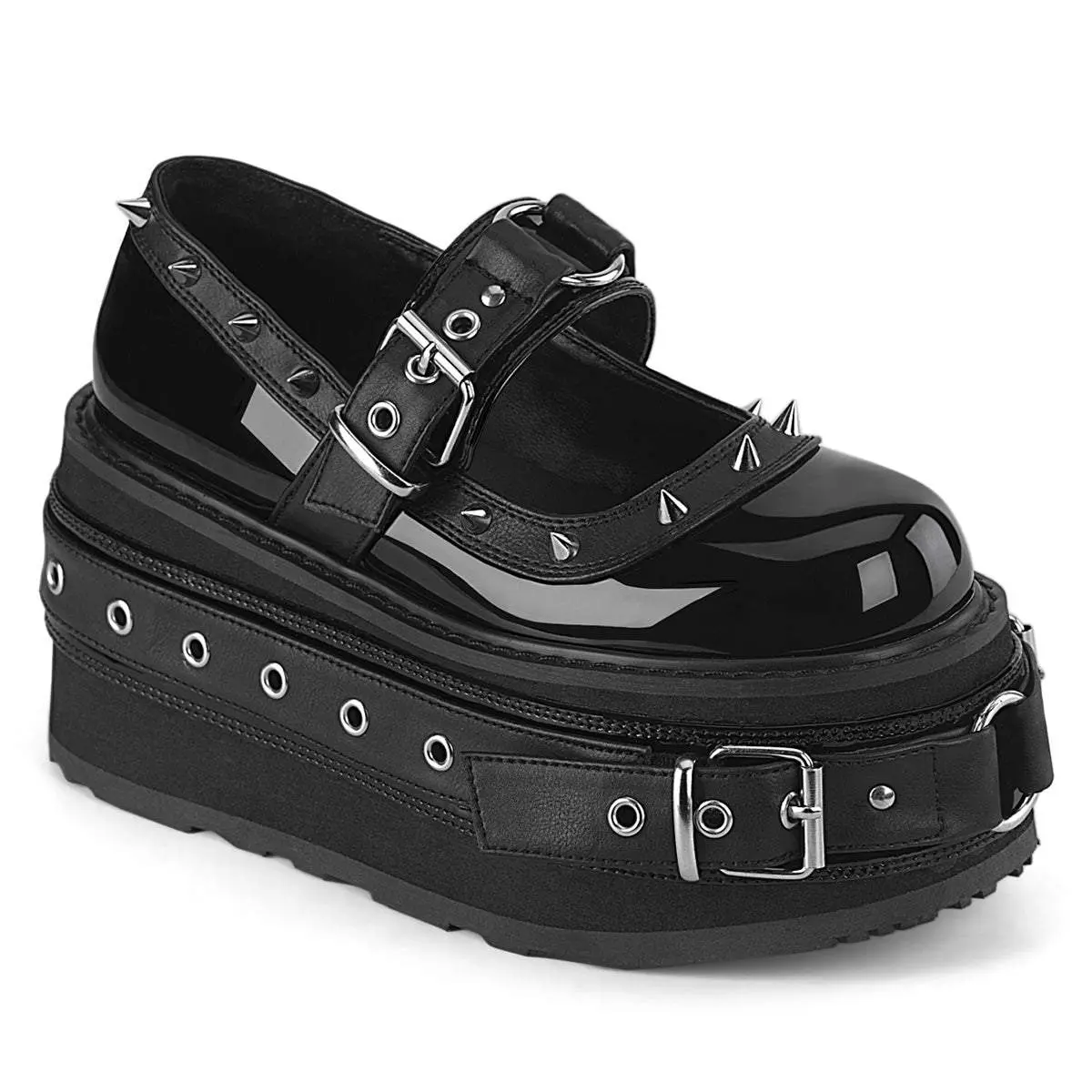 Demonia Damned-20 Black Patent-Vegan Leather Platforms