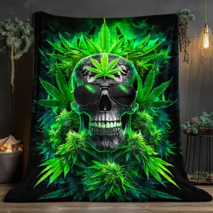 1-piece skull leaf high-definition printed blanket. Soft and warm flannel blanket, suitable for travel, camping, sofa, living room, recliner, chair, bed. Can be used as a gift for family or friends, weighs 280 grams, available in 3 sizes (30x40inch / 50x6