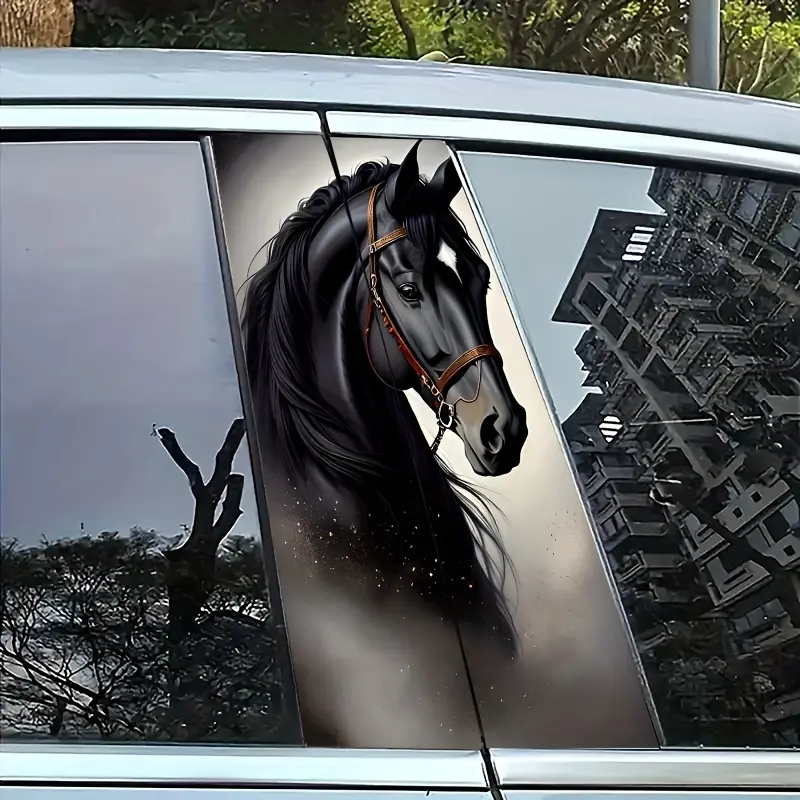 2pcs Racing Horse Decals for Car Door & B-Pillar - Self-Adhesive Polyethylene Cartoon Stickers, Glossy Finish, Easy Apply & Remove, Single Use, Suitable for Plastic, Metal, Glass, Wood, Ceramic Surfaces