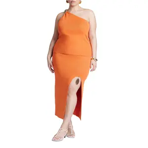 ELOQUII Women's Plus Size Knit Skirt With Slit And Hardware