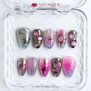 Younique Nails 2026 | 10PCS 100% Handmade Press-On Nails | Reusable Colorful Art acrylic stylish 3D