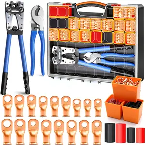 /  Lug Crimping Tool Kit With 230 count   Ends AWG 8 6 4 2 1 1/0 Heavy Duty Copper Lugs Copper  Wire Lugs,  Crimping Tool for AWG 10-1/0 with