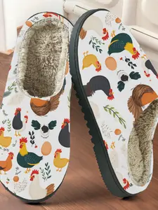 Animal Chicken Print Cotton Slippers Fall & Winter New Home Indoor Outdoor Comfortable Textile Shoes Less Than Ankle Height
