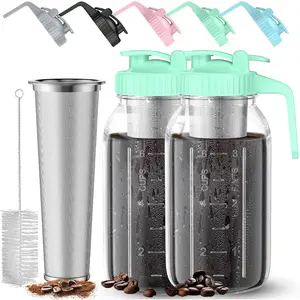 2 Pack 64 oz Cold Brew Coffee Maker Jar - Thick Cold Brew Maker with Handle, Stainless & Leak-Lid, Cold Brew Pitcher for Iced Coffee,Tea and Milk (2 Quart / 1.9 Liter)