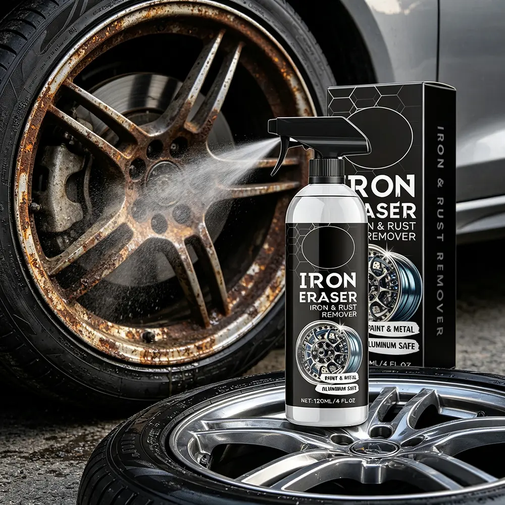 Car Rust Remover Cleaner in Spray Bottle with Isopropyl Alcohol - Car Cleaning Solution for Wheel Hubs, Stain Removal, Descaling, Restoring Original Look