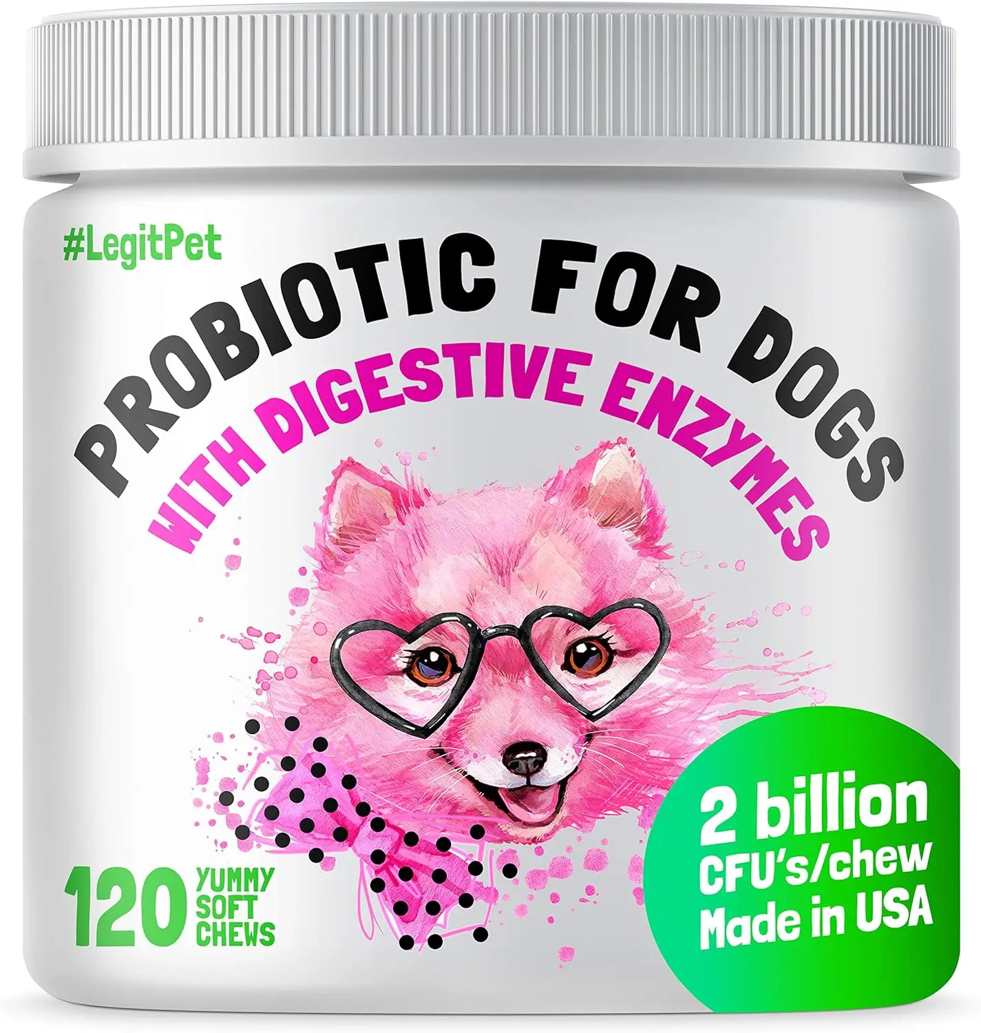 LegitPet Probiotics for Dogs & Digestive Enzymes 120 Soft Chews Gut Health Bowel Support Gas Stool Odor Control Coprophagia Aid Allergy Itch Immune System Supplement