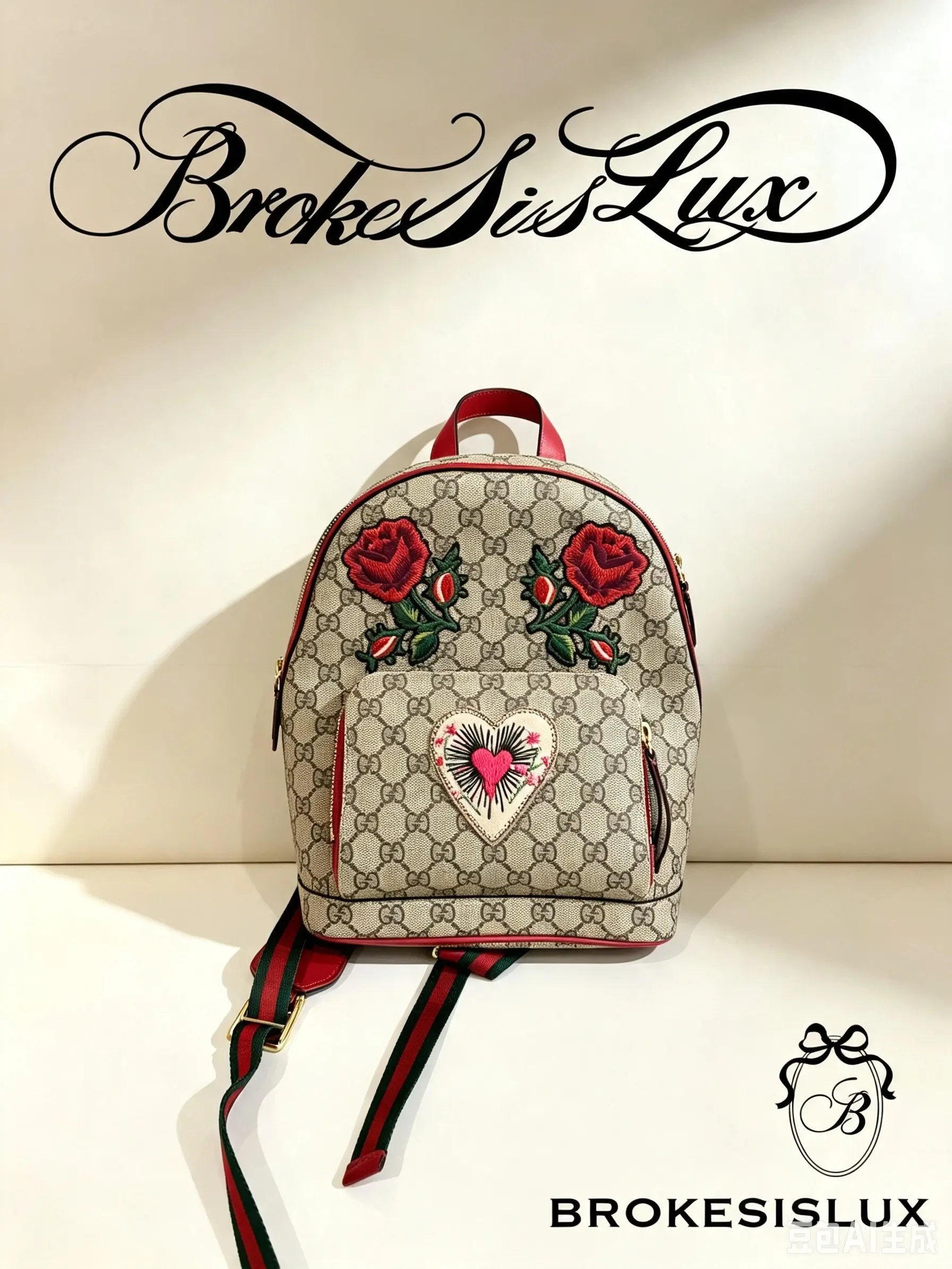 Pre-owned GUCCI GG Supreme Backpack with Rose & Sacred Heart Embroidery