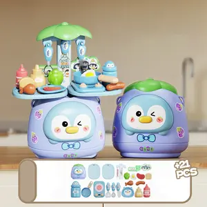 Backpack Cartoon Fruit Vegetable Playset, Mini Kitchen Toy Set, 21 Pieces Includes Cooking Utensils, Pots, Stove, Food Toys