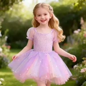 Girls Purple Princess Dress Sparkly Rainbow Bellet Tutu Birthday Party Outfit for Girls