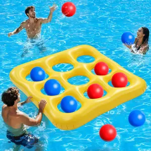 Inflatable Pool Toys Games Set - Tic-Tac-Toe Toss Game Floating Toy with 10 Balls, Outdoor Swimming Water Toys for Kids Adults