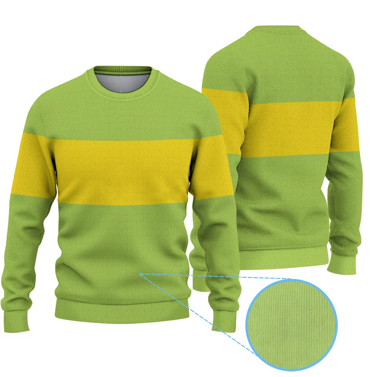 Kris Deltarune Sweater, Deltarune Kris Long Sleeve Shirt, Retro Green Yellow Striped Crewneck Sweater