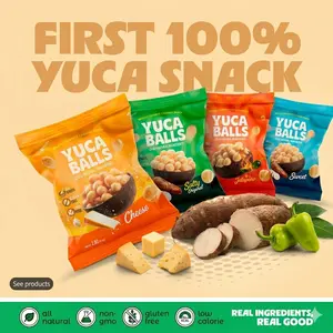 YUCA BALLS Cassava Snack, Brazilian Gourmet Yuca Crunchy Bites 100% Natural, Low Calorie, Low Fat Healthy Snacks for Any Time | No Gluten, GMO or Preservatives | Salty Original, Sweet and Jalapeño Flavors