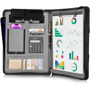 Padfolio Portfolio Binder Vegan Leather Business Portfolio Organizer with Calculator Zippered Portfolio Padfolio for Women & Men