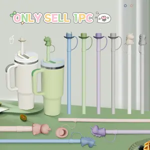 Cartoon Silicone Straw for Stanley Tumbler Food Grade Soft Reusable Cute Drinking Accessory for 40oz 30oz Mug.Stanley Straw Replacement Cute Cartoon Design Food Grade Silicone Bendable Bite Resistant Fun Drinking for Kids Adults