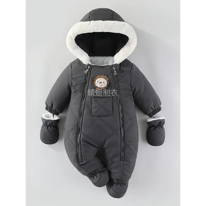 NewUnisex Cozy Winter Jumpsuit with Padded Hoodie & Matching Footie - Cozy Brown Bear Design, Double Zipper Pockets, Warm Winter Outfit for Toddlers & Infants, Toddler Winter Clothes, Soft Textured Fabric, for Outdoor girls fall kid casual fit cartoon