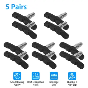 10pcs V Bike Brake Pads Road Mountain Bicycle V-Brake Blocks Set 70mm Non-Slip V Bicycle Stop Caliper W/ Hex Nuts and Spacers