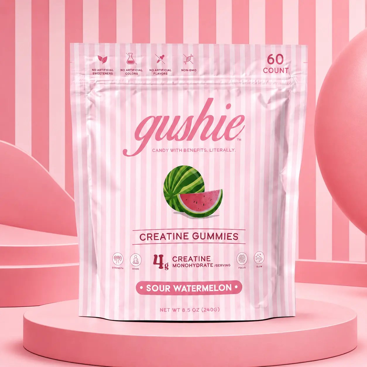 Gushie Creatine Gummies | Sour Watermelon | Supports Strength, Mood & Skin | 4g Creatine Monohydrate