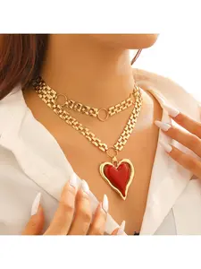 Sacred Heart Necklace Red Hollow Heart Pendant Ribbon Choker Women Gothic Dark Romantic Y2K Aesthetic Jewelry Gift Heart Shape Pendant