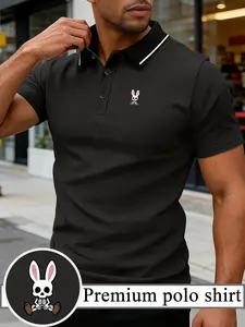 Men's Quick-Dry Casual Polo Shirt with Geometric Pattern, Breathable Fabric, Durable Stretch, Short Sleeve Sporty Style, Comfortable Fit, Sportswear