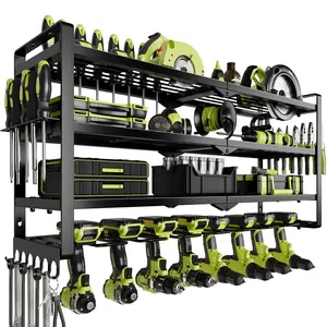 Suitable for Garages and Workshops - 008 Heavy-Duty Electric Tool Storage Rack Wall-Mounted Garage Storage Rack 4-Layer Cordless Tool Storage Rack with 8 Drill Bit Holders 32inch Wide Practical Rack Men's Gift