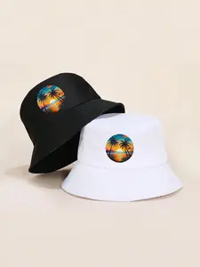 Coconut Tree Print Bucket Hat, Casual Holiday Beach Sun Hat for Travel, Fashion Accessories for Men & Women