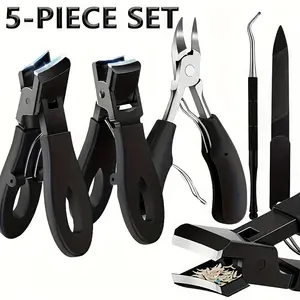 5pcs Nail Care Kit, Precision Cutting for Thick Nails, Includes Claw Clipper, Cuticle Pusher, Eagle Clipper, File, Large Opening Design