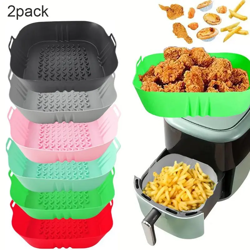 Air Fryer Liner, 2 Counts Reusable Air Fryer Silicone Insert, Food Safe Air Fryer Oven Accessories, Air Fryer Accessory Set, Household Kitchen Appliance Parts, Replacement Parts, Household Appliances, Air Fryer Liner Set