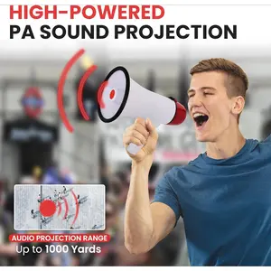20W Portable Megaphone Bullhorn - 5.4in x 8.6in Size, 1000 sq yd Projection Range, Voice Talking, Siren Alert, Shoulder Strap, Battery Operated (White) - Sports & Outdoor Coaches' & Referees' Gear