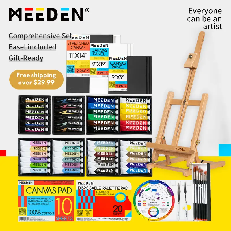MEEDEN Acrylic Painting Kit, 72-Piece Acrylic Paint Set with Tabletop Wooden Easel, Art Supplies for Artists, Beginners,B springtok