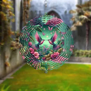 Floral Hummingbirds Wind Spinner: Double-Sided Rotating Garden Art