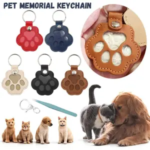 Pet Fur Memory Charm Leather Keychain Keepsake for Dog Cat Hair Paw-Shaped Design Memorial Sympathy Gift for Grieving Owners Lightweight Soft Adorable  necklace decoration  hair storage