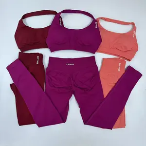 Dfyne Two-Piece Women's Yoga Set, Halter Bra, High-Waisted Top For Sports, Leggings, Sports Suit, Fitness Suit