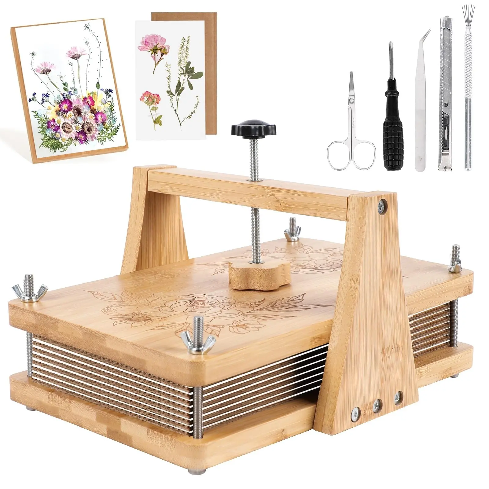 Large Wooden Flower Press Kit 10.8" x 6.9" Multi-Layer Plant Drying Press | Flower Preservation Tool for DIY Arts & Crafts Handcraft | Great Gift for Craft Lovers, Adults, Artists & Hobbyists