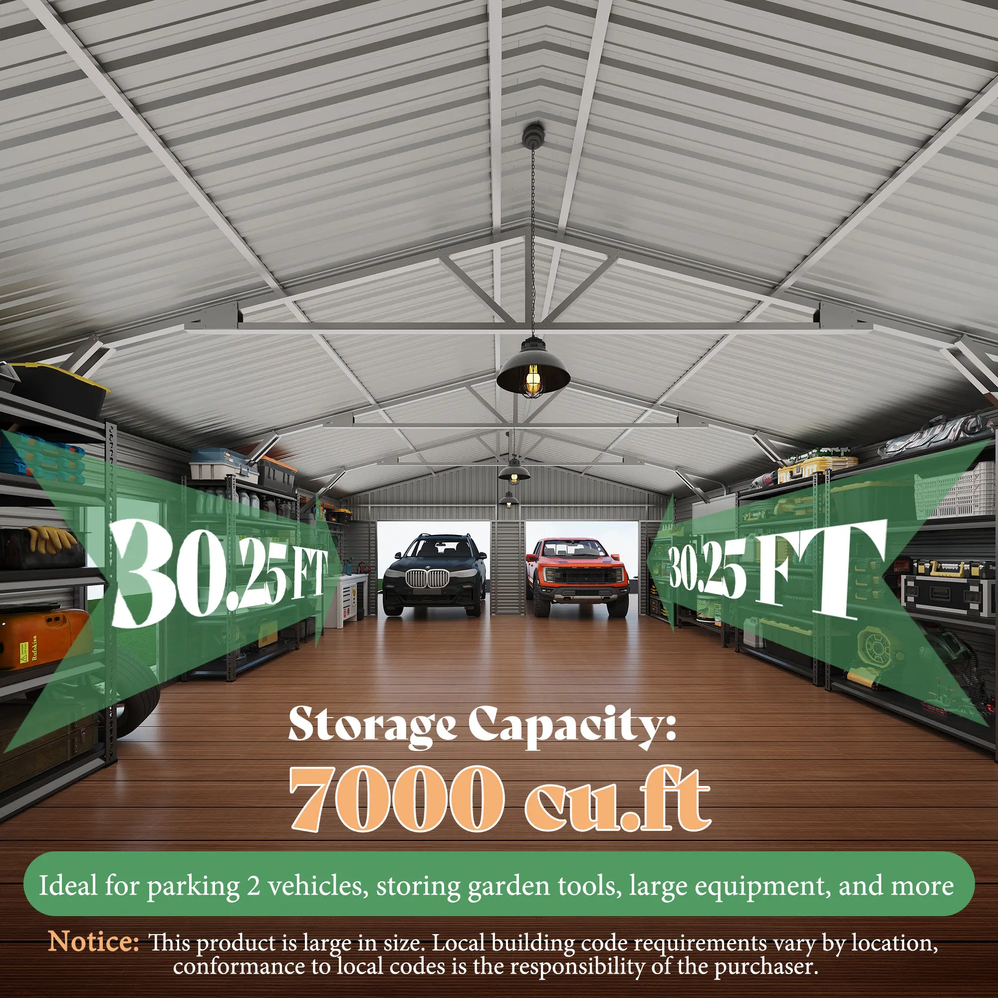 30x24FT Metal Storage Shed with Gable Roof 2 Car Carport Steel Garage Shed with Side Door Window Large Outdoor Parking Shelter for Backyard Farm