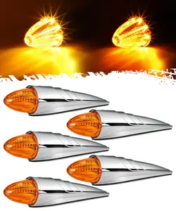 Partsam 5PCS Amber Torpedo Cab Marker, Chrome Roof Running Lights Assembly, 8 LED High/Low-Brightness Mode Clearance Lights