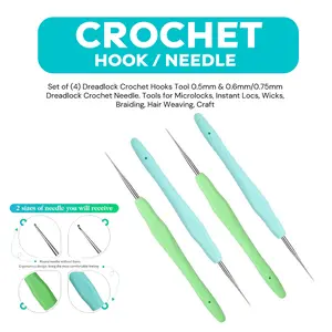 (4) Dreadlock Crochet Hook Tools 0.5mm & 0.6mm/0.75mm Dreadlock
