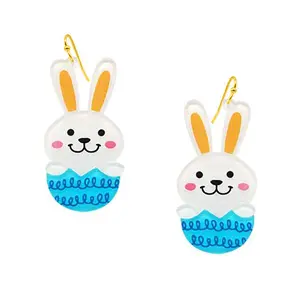 Blue Box Boutique Inc Easter Bunny Blue Egg Acrylic Print Dangle Earrings for Women, Teens | Easter Gift