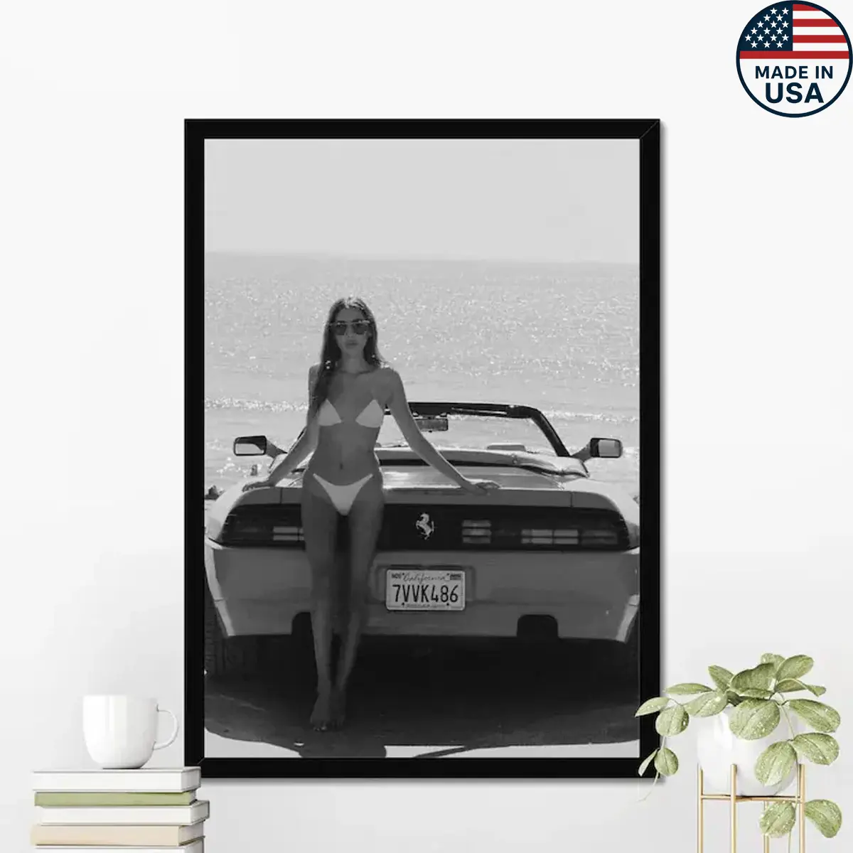 [Canvas Material With Frame] Vintage Car Poster, Vintage Sports Car Wall Art, Vintage Girl Car Poster, Iconic Car Poster, Perfect Space Decoration Gift