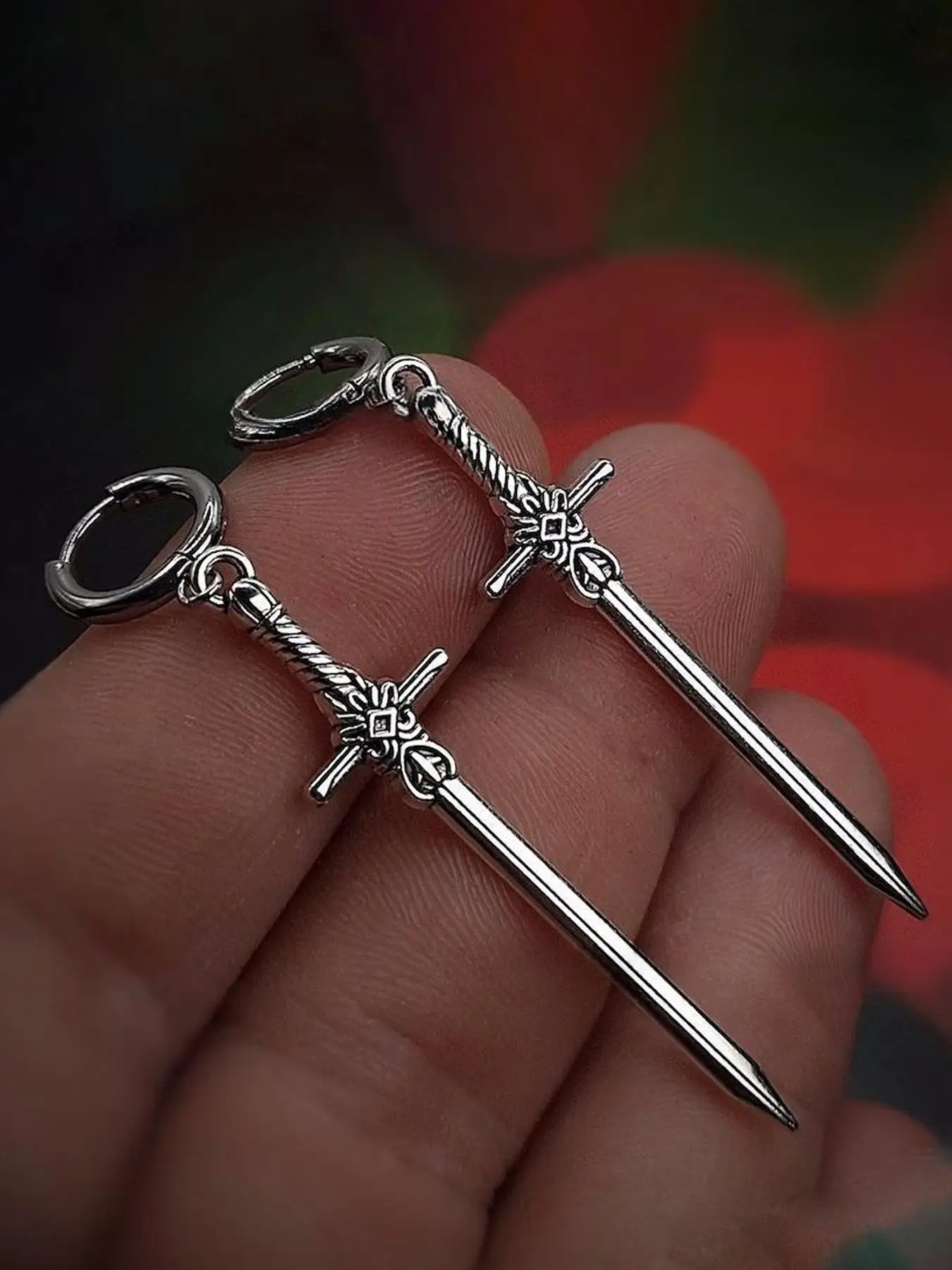Unisex Gothic Style Sword Design Earrings, Stainless Steel Dangle Earrings, Punk Fashion Jewelry for Party, Daily Decor, Trendy All-match & Exquisite