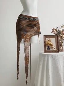 Elegant Women's Summer Mesh Skirt with Irregular Patchwork, Metal Waistband, Inner Lining, Anti-Slip Low Waist Half Skirt Womenswear Bottom