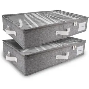 2pc Bed Containers, Bedroom the Bed Drawer Organizer with Bins and Lids, Medium Underbed Clothes Box for Blanket,, & Shoes (LightGray)