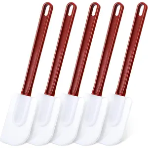 Set of 5 Silicone Spatula Rubber Spatulas Silicone High Temperature Heat Resistant, for Kitchen Cooking Mixing Frying Spreading Baking, Dishwasher Safe(Brown Red,10 Inch)