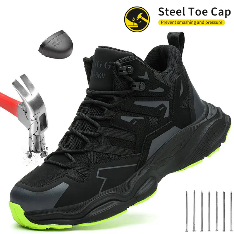 Safety Shoes Men Steel Toe Sneaker Work Shoes Puncture Proof Work Safety Boots Protective Shoes Indestructible Outdoor work shoes Black Mesh Footwear Closed